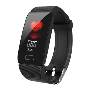 Fitness tracker t.b.t. nero con display della frequenza cardiaca.