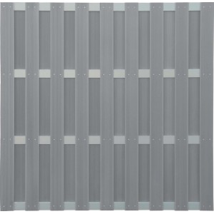 Recinzione privacy grigio chiaro in WPC e alluminio, 180x180 cm, per giardino e terrazzo.