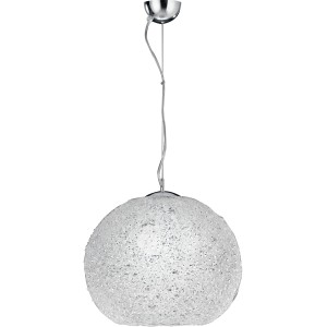 Lampada a sospensione moderna con paralume sferico e strutturato per un'illuminazione elegante.