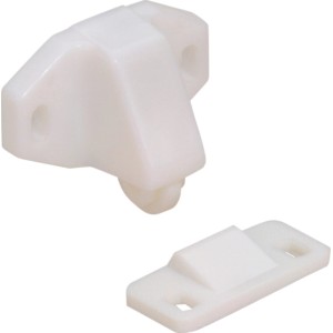 Fermo a rullo bianco Hettich (19x35x27mm) con contropiastra per accessori mobili.