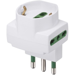 Adattatore multiplo bianco per prese elettriche.