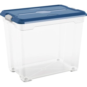 Contenitore trasparente OBI Cadiz XXL con coperchio blu, capacità 79,5 l e ruote.