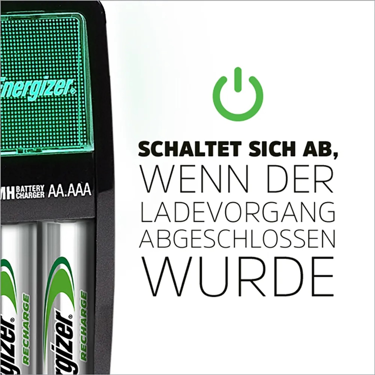 Mini caricabatterie Energizer con batterie AA/AAA e indicatore LED. Caricabatterie compatto per batterie NiMH.