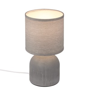 Lampada da tavolo grigia Brilo Ino con base in ceramica e paralume in tessuto, Ø 18 cm.