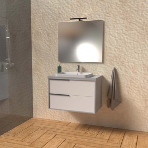 Mobile bagno base lavabo sospeso Kora 81x65x46 cm grigio spatolato bianco lucido