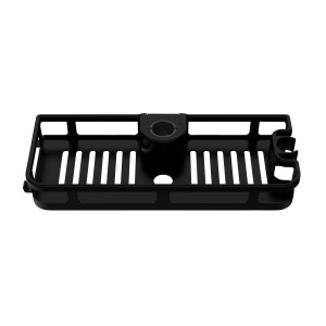 Mensola doccia nera con supporto per soffione, accessori doccia.