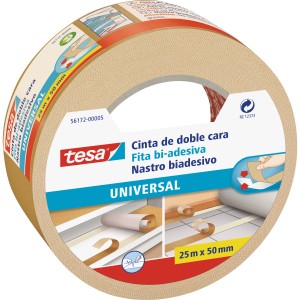 Nastro biadesivo universale Tesa, 25m x 50mm, per diverse applicazioni.