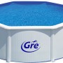 Piscina Gre Fidji con pareti in acciaio bianco, Ø 350 cm, riempita con acqua blu.