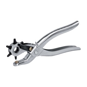 Pinza fustellatrice argentata per pelle, tessuti e altro.