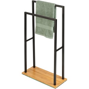 Wenko Porta asciugamani Bambusa con asciugamano, acciaio nero, base in bambù
