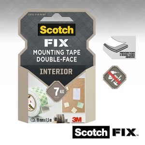 Nastro biadesivo Scotch-Fix per interni, 19mm x 1,5m, fino a 7kg.