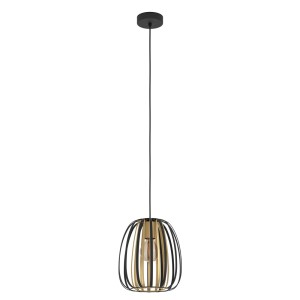 Lampada a sospensione moderna con struttura in metallo nero e dettagli dorati. Ideale come lampada a sospensione.