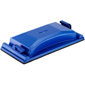 Blocco abrasivo manuale LUX blu (212x105mm) con leve di serraggio per un facile cambio della carta vetrata.