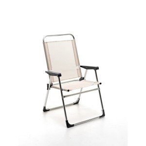 Sdraio t.b.t. con struttura in alluminio e rivestimento in tessuto beige.