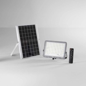 Faretto LED da esterno con pannello solare e telecomando.