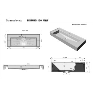 Disegno tecnico del lavabo singolo t.b.t. Domus 120 MNF con dimensioni.