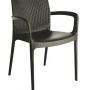 Sedia da giardino t.b.t. nera in plastica con braccioli e schienale intrecciato.