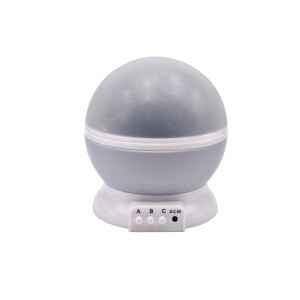 Lampada da lettura t.b.t. grigia a forma sferica con base bianca e comandi.