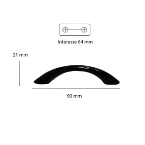 Maniglia per mobili nera con dimensioni per il montaggio, adatta per mobili.