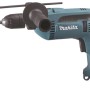 Trapano a percussione Makita, verde acqua, con mandrino e impugnatura ausiliaria.