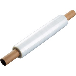 Pellicola estensibile LUX, 200 m x 0,4 m, trasparente, su un rotolo di cartone marrone.