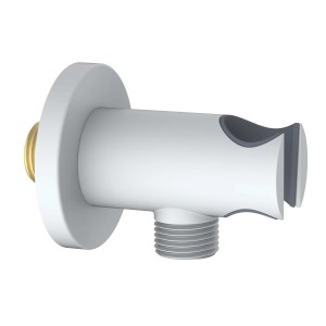Supporto doccia bianco per accessori doccia con montaggio a parete.