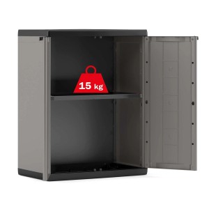 Mobile da balcone t.b.t. grigio aperto con un ripiano e una porta aperta.