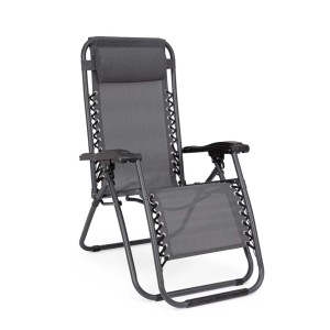 Sedia a sdraio da giardino grigia con poggiatesta per il relax all'aperto.