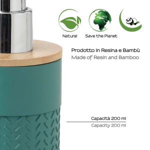 Dispenser sapone t.b.t. in bambù e resina, 200ml.