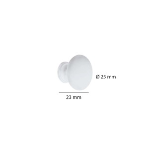 Pomello per mobili bianco, rotondo con dimensioni (25 mm di diametro, 23 mm di profondità).