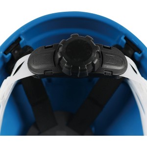 Vista interna: Casco da cantiere LUX blu con sospensione a 6 punti e rotella di regolazione.