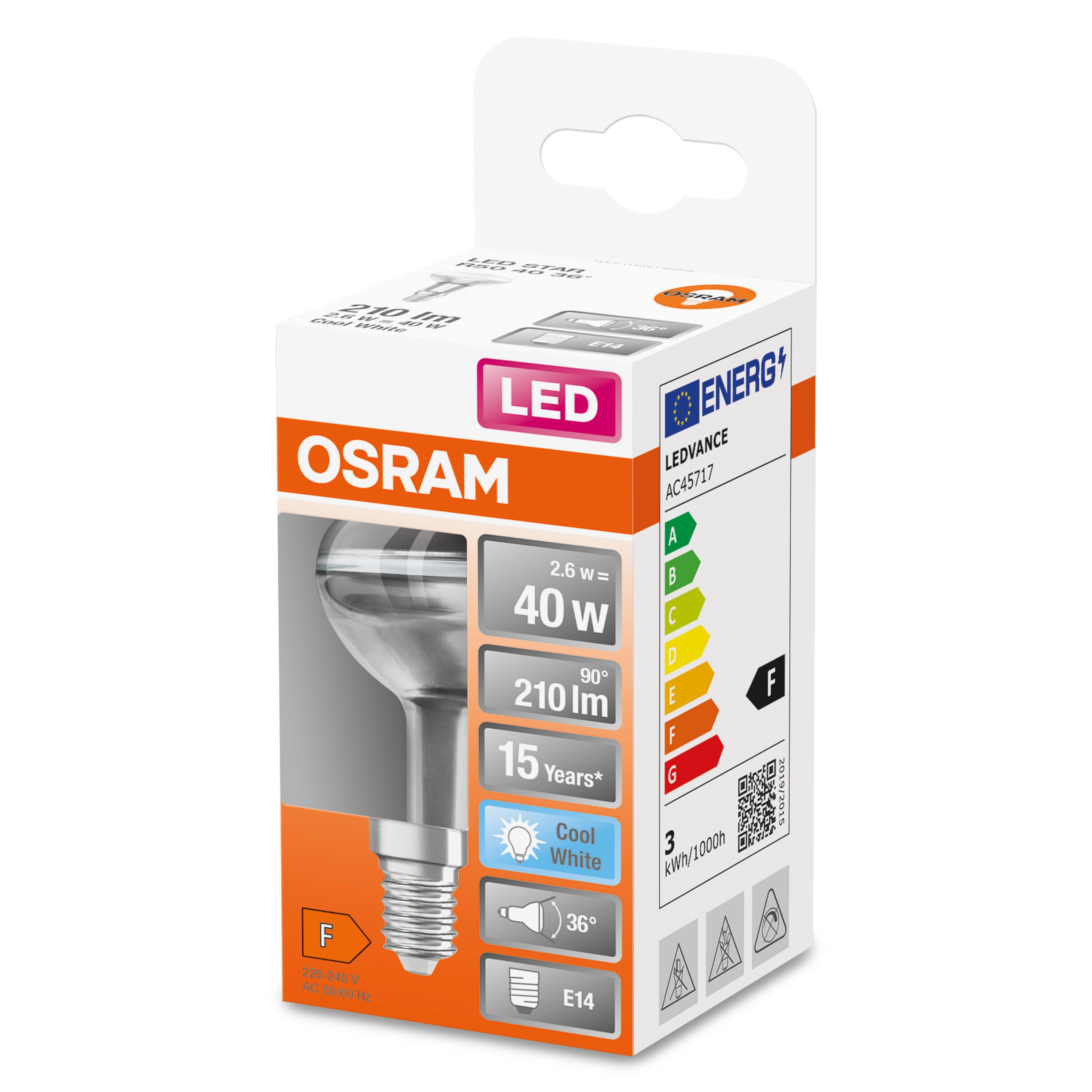 OSRAM Lampadina LED con Riflettore R50, 40W 4000K E14