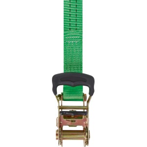 Cinghia di ancoraggio verde con cricchetto (3,8 cm x 600 cm) in poliestere e acciaio per carichi sicuri.