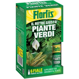 Concime universale Flortis per piante verdi, 6 fiale. Ideale per piante da interno e da giardino.