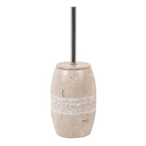 Portascopino WC beige in marmo con manico cromato.