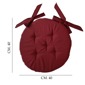 Cuscino rotondo bordeaux con lacci, diametro 40 cm.