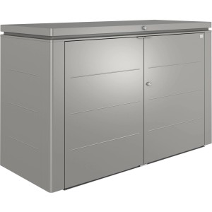 Biohort HighBoard 200 box da giardino, grigio quarzo metallizzato, box universale con ante a battente e coperchio bloccabile.