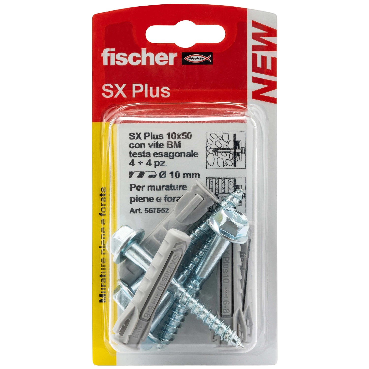 Fischer SX Plus tasselli con viti, adatti per muratura.