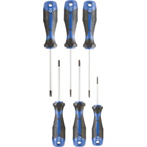 Set di 6 cacciaviti LUX Comfort TX con manici blu e neri per viti Torx.