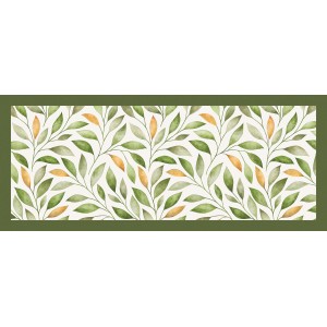 Tappeto da cucina Zerbini con motivo a foglie nei toni del verde e del giallo.