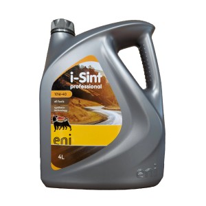 Tanica grigia di olio motore Eni i-Sint Professional 10W-40, 4 litri.