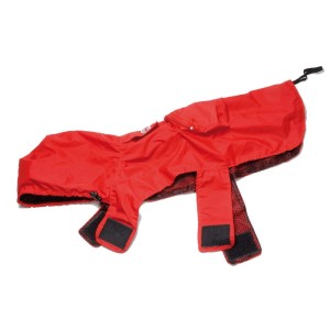 Cappotto per cani t.b.t. rosso per cani di piccola taglia, idrorepellente con chiusura a velcro.