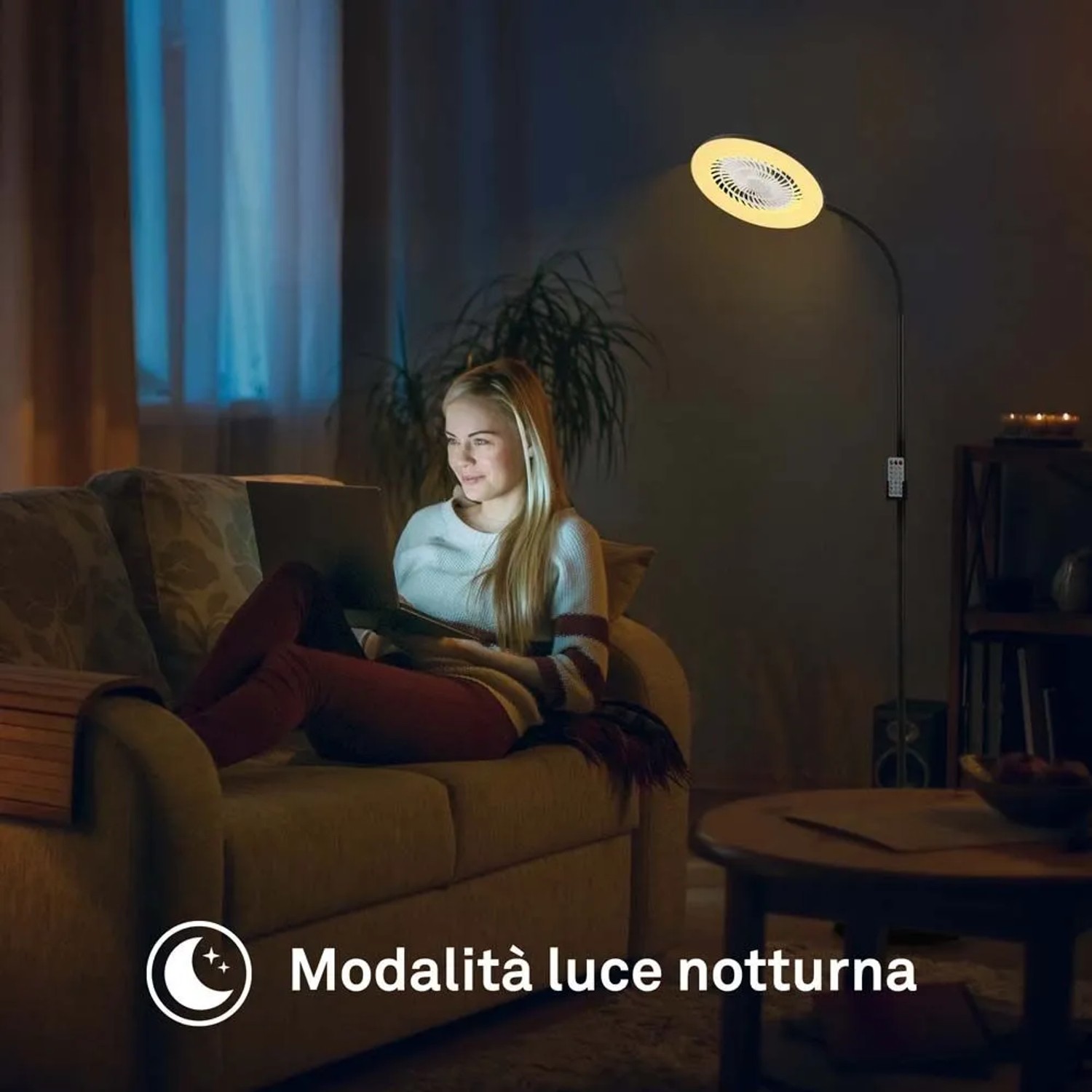 Lampada LED da terra Windy con ventilatore 1380 lm luce calda metallo nero_4