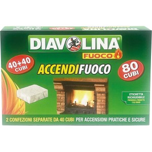 Diavolina accendifuoco, 80 cubi, per camino e barbecue. Combustibile e accendifuoco per fuoco rapido.