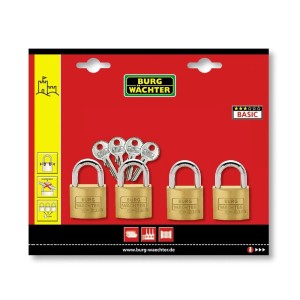 Set di lucchetti Burg Wächter Quadro 222 15 SB con 4 lucchetti in ottone e chiavi.