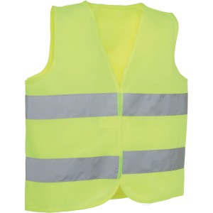 Gilet di sicurezza giallo per bambini con due strisce riflettenti per una maggiore sicurezza stradale.