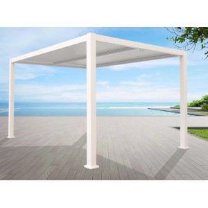 Gazebo moderno bianco t.b.t. con vista mare. Ideale per giardino e patio.