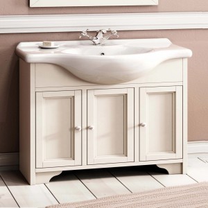 Mobile lavabo singolo t.b.t. color crema con tre ante e lavabo in ceramica.