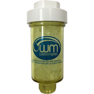Filtro Watermarket per pulizia chimica tubi, corpo giallastro con coperchio bianco.