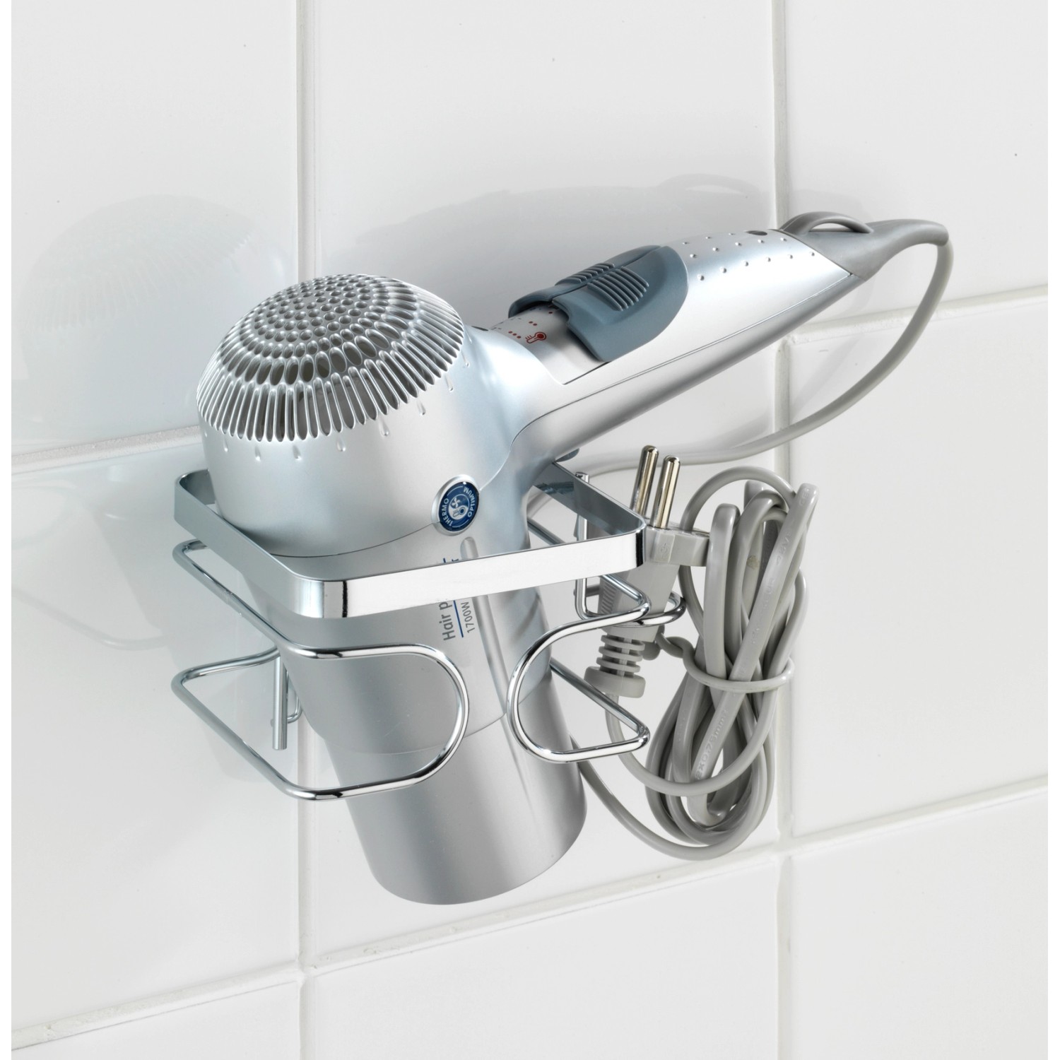 Mensola Per Asciugacapelli In Acciaio Inox - Fissaggio A Parete, Per Bagno O Cucina, Design Compatto - Foto 2